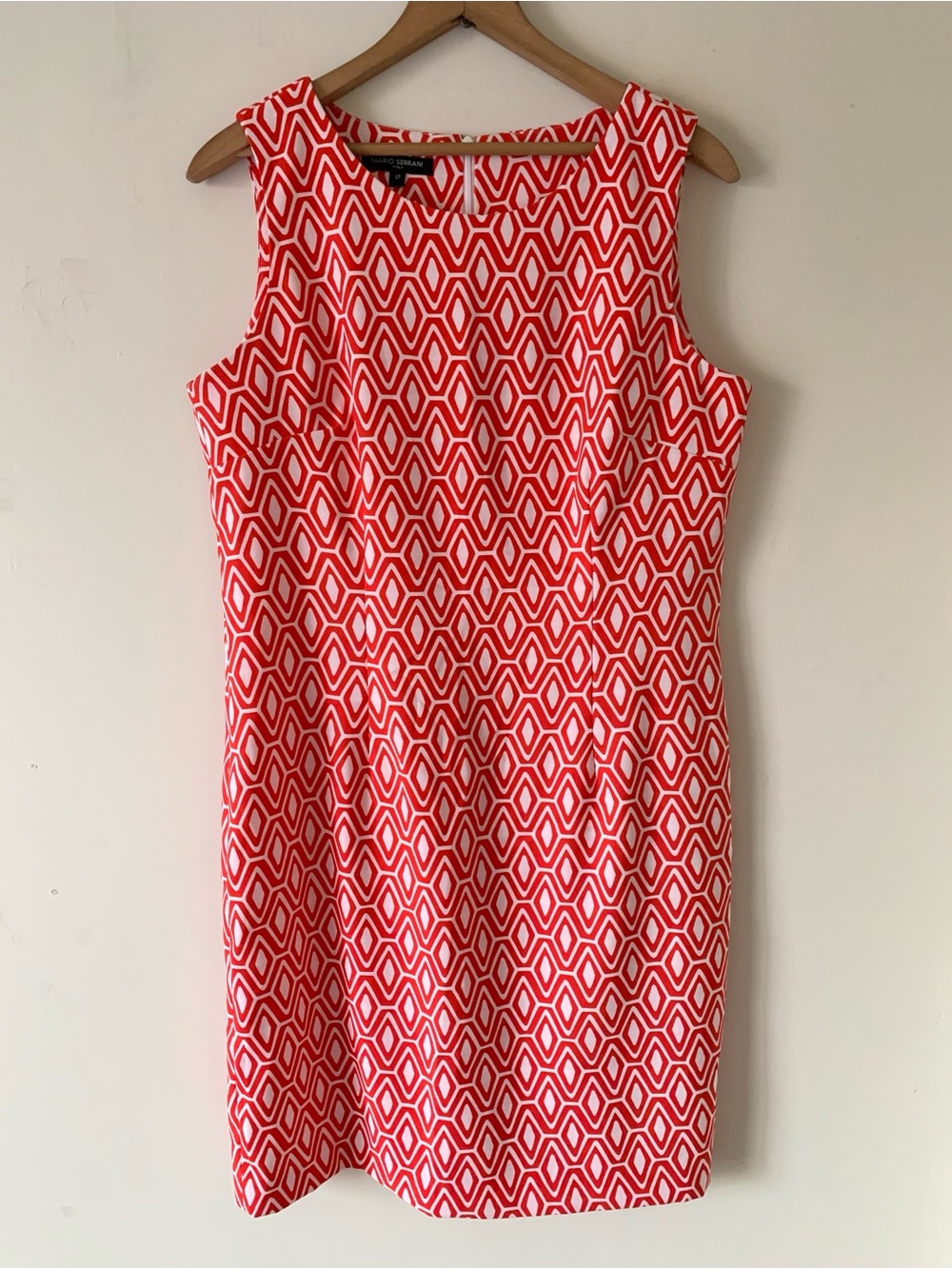 MARIO SERRANI Red and White Geometric Bodycon Sheath Dress